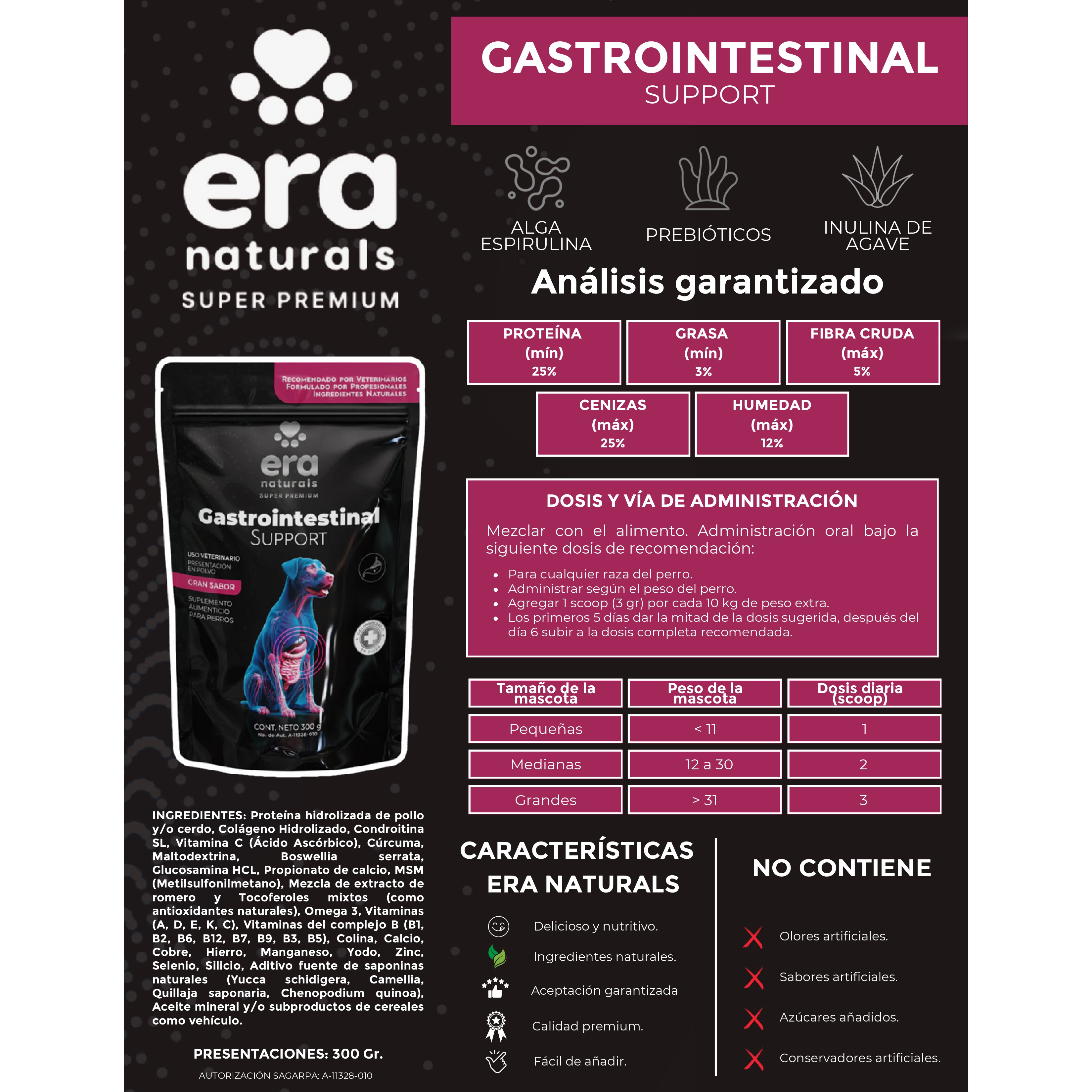 Suplemento para Perros Era Naturals Gastrointestinal - Gastrointestinal Support 300 Gr Suplemento para Perros Era Naturals Gastrointestinal - Gastrointestinal Support 300 Gr